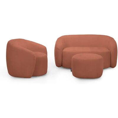 Casanova Pack Canapé droit 2 places + fauteuil + pouf tissu Terracotta - Publicité Casanova Pack Canapé droit 2 places + fauteuil + pouf tissu Terracotta - Publicité