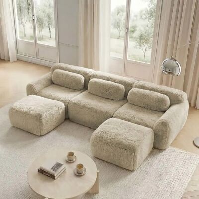 Pugsdrly Canapé modulable 3 places - Coussins et repose-pieds inclus - Kaki - Publicité Pugsdrly Canapé modulable 3 places - Coussins et repose-pieds inclus - Kaki - Publicité