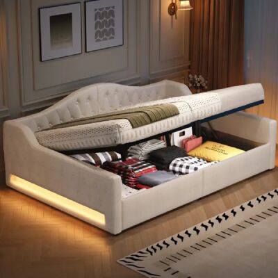 Merax Lit 140x200cm-lit De Jour LED-canapé-lit- Revêtement Lin-beige - Publicité Merax Lit 140x200cm-lit De Jour LED-canapé-lit- Revêtement Lin-beige - Publicité
