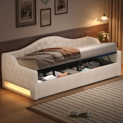 Merax Lit 90x200cm-lit De Jour LED-canapé-lit- Revêtement Lin-beige - Publicité Merax Lit 90x200cm-lit De Jour LED-canapé-lit- Revêtement Lin-beige - Publicité