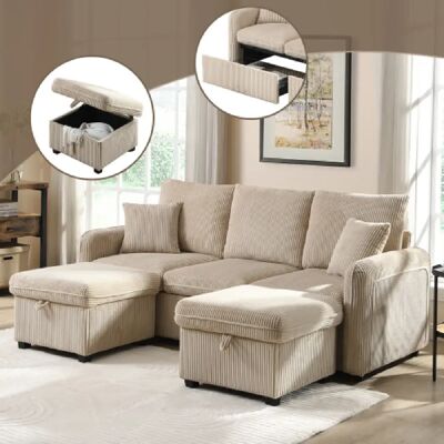 Merax Canapé D'angle-canapé 3 Places-avec Rangement Intégré-canapés Modulable Convertible-beige - Publicité Merax Canapé D'angle-canapé 3 Places-avec Rangement Intégré-canapés Modulable Convertible-beige - Publicité