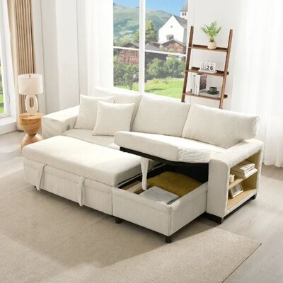 Merax Canapé Convertible - Canapé Lit 3 Places - Grand Espace De Rangement- Beige - Publicité Merax Canapé Convertible - Canapé Lit 3 Places - Grand Espace De Rangement- Beige - Publicité