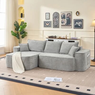 Merax Canapé D'angle-avec Méridienne-assise Profonde XXL-canapé Modulable-en Chenille-gris - Publicité Merax Canapé D'angle-avec Méridienne-assise Profonde XXL-canapé Modulable-en Chenille-gris - Publicité