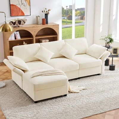 Merax Canapé Convertible - Canapé D'angle 3 Places- Avec 1 Repose-pieds - 218x156.5x86cm - Beige - Publicité Merax Canapé Convertible - Canapé D'angle 3 Places- Avec 1 Repose-pieds - 218x156.5x86cm - Beige - Publicité