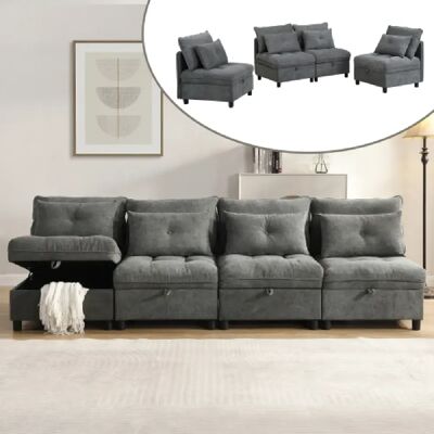 Merax Canapé Modulable 4 Places-espace De Rangement Sous Tous Les Coussins D'assise-gris - Publicité Merax Canapé Modulable 4 Places-espace De Rangement Sous Tous Les Coussins D'assise-gris - Publicité
