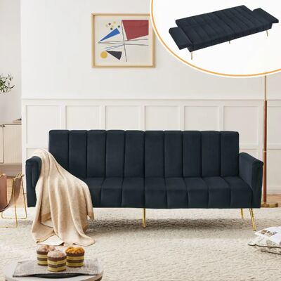 Merax Canapé Convertible - Canapé Lit 2 Places- Velours - Élégant - 183x76x75cm - Noir - Publicité Merax Canapé Convertible - Canapé Lit 2 Places- Velours - Élégant - 183x76x75cm - Noir - Publicité