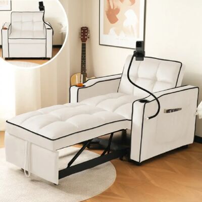 Merax Canapé-lit Extensible 3 En 1-fauteuil Convertib-avec Porte-gobelets-Beige - Publicité Merax Canapé-lit Extensible 3 En 1-fauteuil Convertib-avec Porte-gobelets-Beige - Publicité