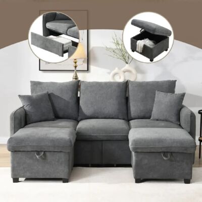 Merax Canapé D'angle-canapé 3 Places-avec Rangement Intégré-canapés Modulable Convertible-gris - Publicité Merax Canapé D'angle-canapé 3 Places-avec Rangement Intégré-canapés Modulable Convertible-gris - Publicité