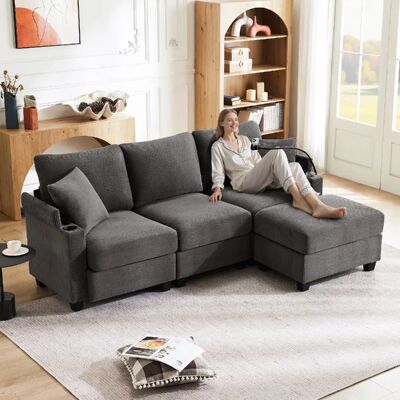 Merax Canapé Convertible - Canapé D'angle 3 Places- Avec 1 Repose-pieds- Gris Foncé - Publicité Merax Canapé Convertible - Canapé D'angle 3 Places- Avec 1 Repose-pieds- Gris Foncé - Publicité
