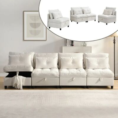 Merax Canapé Modulable 4 Places-espace De Rangement Sous Tous Les Coussins D'assise-beige - Publicité Merax Canapé Modulable 4 Places-espace De Rangement Sous Tous Les Coussins D'assise-beige - Publicité