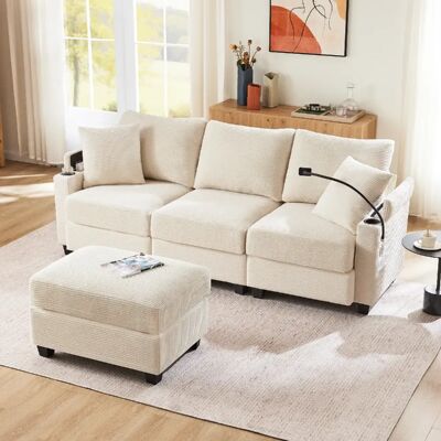 Merax Canapé Convertible - Canapé D'angle 3 Places- Avec 1 Repose-pieds - 213.5x138x87cm - Beige - Publicité Merax Canapé Convertible - Canapé D'angle 3 Places- Avec 1 Repose-pieds - 213.5x138x87cm - Beige - Publicité