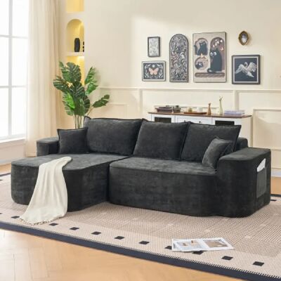 Merax Canapé D'angle-avec Méridienne-assise Profonde XXL-canapé Modulable-en Chenille-noir - Publicité Merax Canapé D'angle-avec Méridienne-assise Profonde XXL-canapé Modulable-en Chenille-noir - Publicité