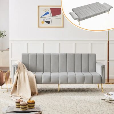 Merax Canapé Convertible - Canapé Lit 2 Places- Velours - Élégant - 183x76x75cm - Gris - Publicité Merax Canapé Convertible - Canapé Lit 2 Places- Velours - Élégant - 183x76x75cm - Gris - Publicité