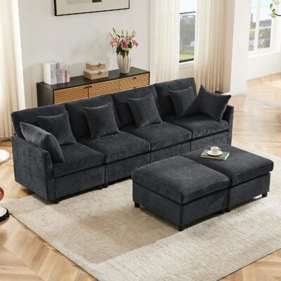 Merax Canapé Convertible - Canapé D'angle 4 Places- Avec 2 Repose-pieds- Gris Foncé - Publicité Merax Canapé Convertible - Canapé D'angle 4 Places- Avec 2 Repose-pieds- Gris Foncé - Publicité