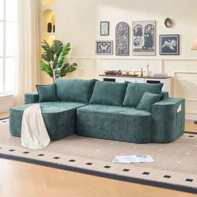 Merax Canapé D'angle-avec Méridienne-assise Profonde XXL-canapé Modulable-en Chenille-vert - Publicité Merax Canapé D'angle-avec Méridienne-assise Profonde XXL-canapé Modulable-en Chenille-vert - Publicité