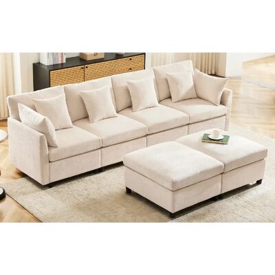 Merax Canapé Convertible - Canapé D'angle 4 Places- Avec 2 Repose-pieds - 278x161x81cm - Beige - Publicité Merax Canapé Convertible - Canapé D'angle 4 Places- Avec 2 Repose-pieds - 278x161x81cm - Beige - Publicité