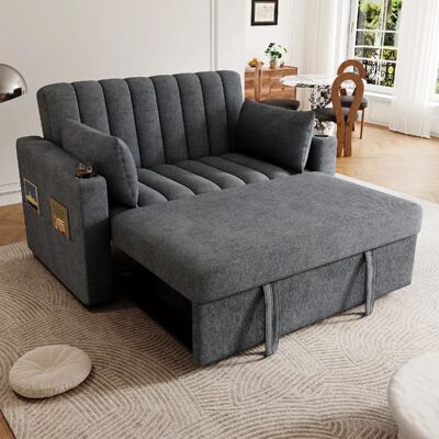 Merax Canapé Convertible - Canapé Lit 2 Places - Avec Porte-gobelet - 136x162x84cm - Gris - Publicité Merax Canapé Convertible - Canapé Lit 2 Places - Avec Porte-gobelet - 136x162x84cm - Gris - Publicité