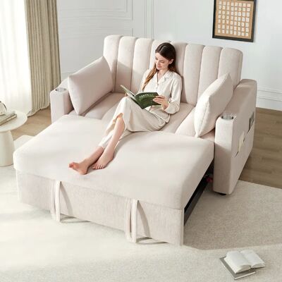 Merax Canapé Convertible - Canapé Lit 2 Places - Avec Porte-gobelet - 136x162x84cm - Beige - Publicité Merax Canapé Convertible - Canapé Lit 2 Places - Avec Porte-gobelet - 136x162x84cm - Beige - Publicité