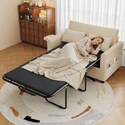 Merax Canapé-lit Extensible 2 Places-usb-matelas-deux Oreillers-beige - Publicité Merax Canapé-lit Extensible 2 Places-usb-matelas-deux Oreillers-beige - Publicité