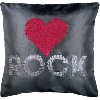 Paris Prix Housse de coussin Strass 40x40cm Love Rock - Publicité Paris Prix Housse de coussin Strass 40x40cm Love Rock - Publicité