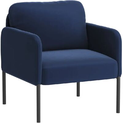 Smartue Fauteuil haut dossier velours bleu, pieds métal, coussin extra large - Publicité Smartue Fauteuil haut dossier velours bleu, pieds métal, coussin extra large - Publicité