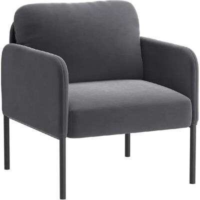 Smartue Fauteuil haut dossier velours gris, pieds métal, coussin extra large - Publicité Smartue Fauteuil haut dossier velours gris, pieds métal, coussin extra large - Publicité