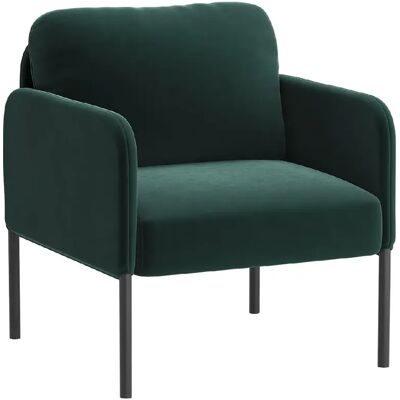 Smartue Fauteuil haut dossier velours vert, pieds métal, coussin extra large - Publicité Smartue Fauteuil haut dossier velours vert, pieds métal, coussin extra large - Publicité