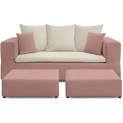 Casanova Canapé droit convertible bi matière avec deux poufs 4 places Rose - Publicité Casanova Canapé droit convertible bi matière avec deux poufs 4 places Rose - Publicité