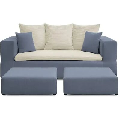 Casanova Canapé droit convertible bi matière avec deux poufs 4 places Bleu - Publicité Casanova Canapé droit convertible bi matière avec deux poufs 4 places Bleu - Publicité