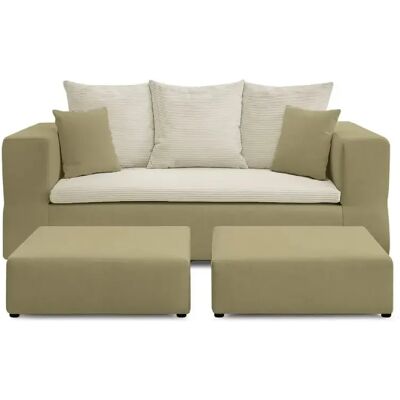 Casanova Canapé droit convertible bi matière avec deux poufs 4 places Vert - Publicité Casanova Canapé droit convertible bi matière avec deux poufs 4 places Vert - Publicité