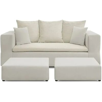 Casanova Canapé droit convertible bi matière avec deux poufs 4 places Beige - Publicité Casanova Canapé droit convertible bi matière avec deux poufs 4 places Beige - Publicité