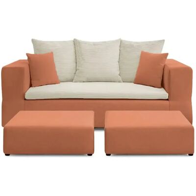 Casanova Canapé droit convertible bi-matière avec 2 poufs 4 places Terracotta - Publicité Casanova Canapé droit convertible bi-matière avec 2 poufs 4 places Terracotta - Publicité