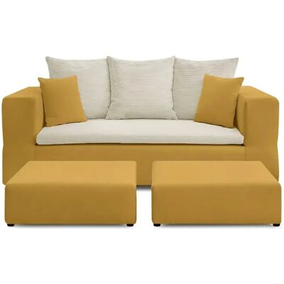Casanova Canapé droit convertible bi matière avec deux poufs 4 places Jaune - Publicité Casanova Canapé droit convertible bi matière avec deux poufs 4 places Jaune - Publicité