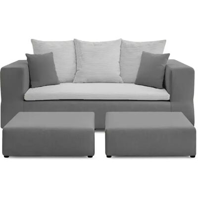 Casanova Canapé droit convertible bi matière avec deux poufs 4 places Gris - Publicité Casanova Canapé droit convertible bi matière avec deux poufs 4 places Gris - Publicité