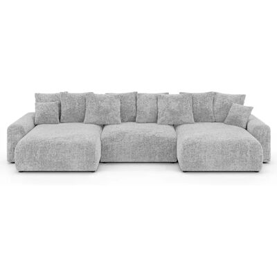 Casanova Canapé panoramique convertible tissu chenille 5 places Gris clair - Publicité Casanova Canapé panoramique convertible tissu chenille 5 places Gris clair - Publicité