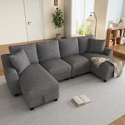 lemonbest Canapé U 4 places 280x137x84 cm 2 chaises longues rangement gris - Publicité lemonbest Canapé U 4 places 280x137x84 cm 2 chaises longues rangement gris - Publicité