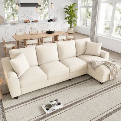 lemonbest Canapé d’angle L 4 places 280x136x82 cm coffre dossier rabattable beige - Publicité lemonbest Canapé d’angle L 4 places 280x136x82 cm coffre dossier rabattable beige - Publicité