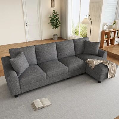 lemonbest Canapé d’angle L 4 places 280x136x82 cm coffre dossier rabattable gris - Publicité lemonbest Canapé d’angle L 4 places 280x136x82 cm coffre dossier rabattable gris - Publicité