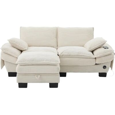 DZMDIP Canapé 2 places modulable en velours côtelé beige avec pouf - USB-C, 2 poches latérales - Publicité DZMDIP Canapé 2 places modulable en velours côtelé beige avec pouf - USB-C, 2 poches latérales - Publicité