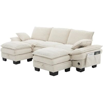 DZMDIP Canapé 3 places modulable 2 poufs, velours côtelé, USB-C, poches latérales, beige - Publicité DZMDIP Canapé 3 places modulable 2 poufs, velours côtelé, USB-C, poches latérales, beige - Publicité