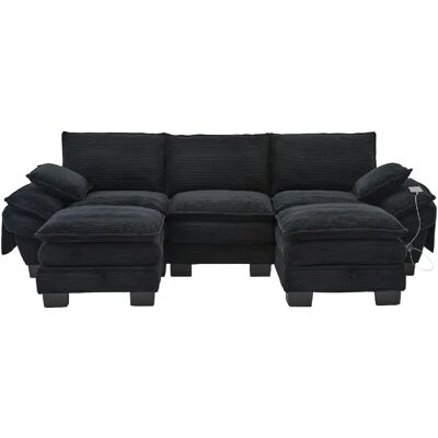 DZMDIP Canapé 3 places modulable 2 poufs, velours côtelé, USB-C, poches latérales, noir - Publicité DZMDIP Canapé 3 places modulable 2 poufs, velours côtelé, USB-C, poches latérales, noir - Publicité