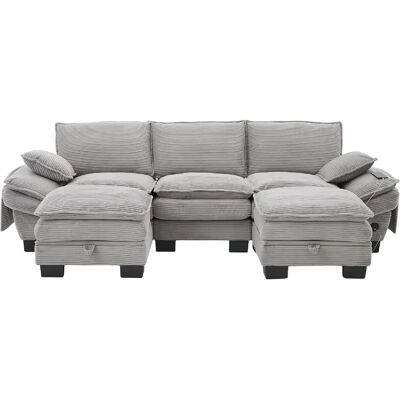 DZMDIP Canapé 3 places modulable 2 poufs, velours côtelé, USB-C, poches latérales, gris clair - Publicité DZMDIP Canapé 3 places modulable 2 poufs, velours côtelé, USB-C, poches latérales, gris clair - Publicité