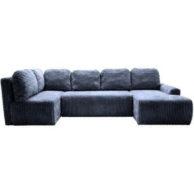 Casanova Canapé panoramique gros velours côtelé 5 places Droit Bleu - Publicité Casanova Canapé panoramique gros velours côtelé 5 places Droit Bleu - Publicité