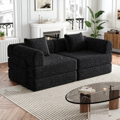 lemonbest Canapé-lit convertible 2-en-1 chenille noir (lot de 2), rangement accoudoir - Publicité lemonbest Canapé-lit convertible 2-en-1 chenille noir (lot de 2), rangement accoudoir - Publicité