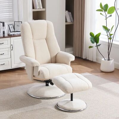 lemonbest Fauteuil pivotant nordique+repose-pieds tissu chenille beige, base métal pleine - Publicité lemonbest Fauteuil pivotant nordique+repose-pieds tissu chenille beige, base métal pleine - Publicité