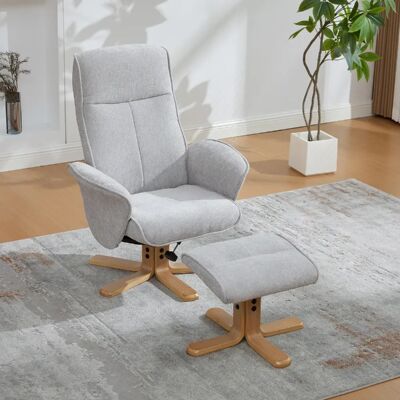 lemonbest Fauteuil pivotant nordique+repose-pieds tissu chenille gris, dossier inclinable 145° - Publicité lemonbest Fauteuil pivotant nordique+repose-pieds tissu chenille gris, dossier inclinable 145° - Publicité