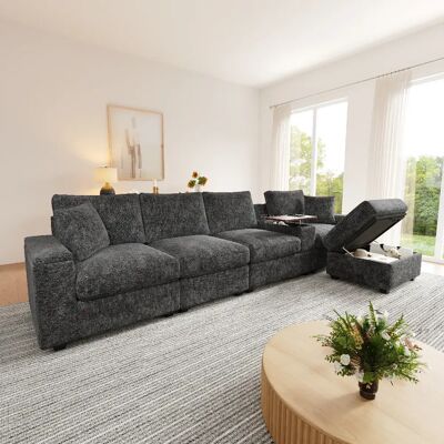 lemonbest Canapé d’angle modulaire L 5 places gris, 313×147×82 cm, rangements intégrés - Publicité lemonbest Canapé d’angle modulaire L 5 places gris, 313×147×82 cm, rangements intégrés - Publicité