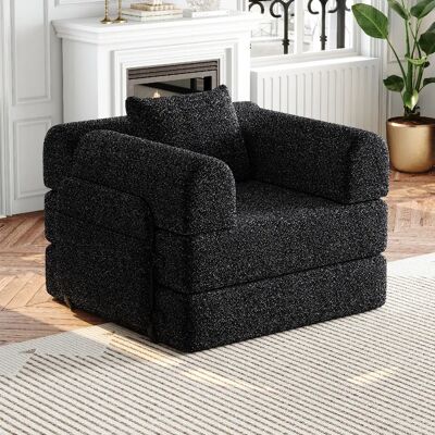 lemonbest Fauteuil convertible 2-en-1 chenille noir, rangement accoudoir, triple cadre métallique - Publicité lemonbest Fauteuil convertible 2-en-1 chenille noir, rangement accoudoir, triple cadre métallique - Publicité