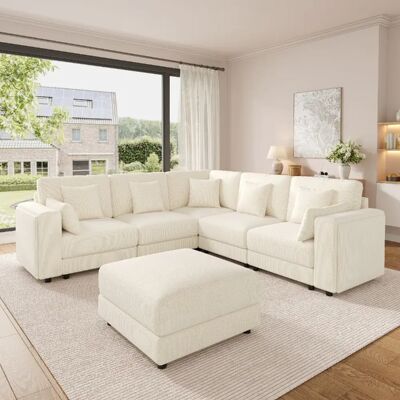 lemonbest Canapé d’angle modulaire 6 places beige, 215×215×82 cm, ports USB/Type-C, tissu chenille - Publicité lemonbest Canapé d’angle modulaire 6 places beige, 215×215×82 cm, ports USB/Type-C, tissu chenille - Publicité