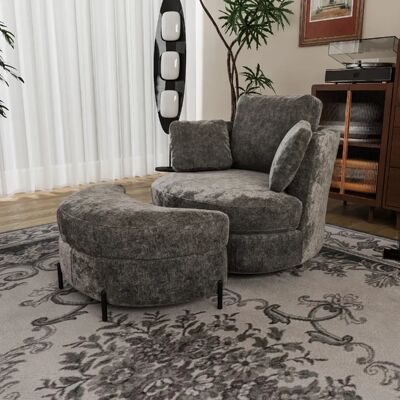 lemonbest Fauteuil XXL pivotant 360°+repose-pieds de rangement gris chenille, 3 coussins indépendants - Publicité lemonbest Fauteuil XXL pivotant 360°+repose-pieds de rangement gris chenille, 3 coussins indépendants - Publicité